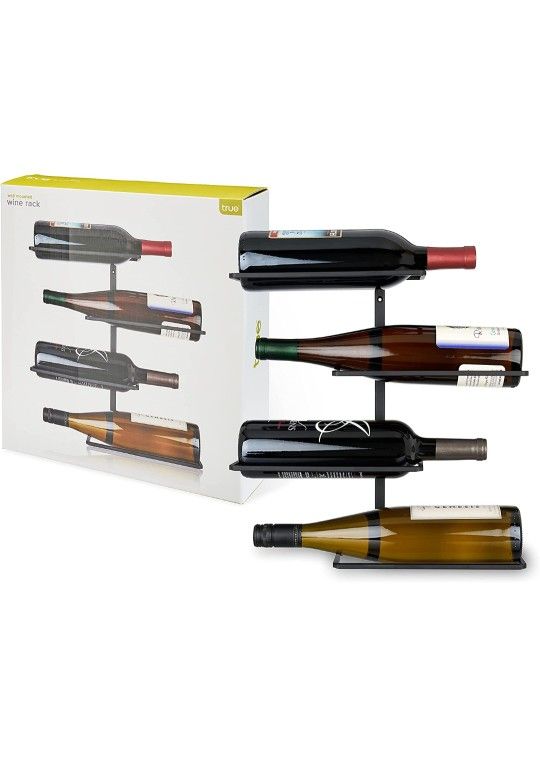 True Align Wall-Mounted Wine Rack, Black Wrought Iron, Minimalist Modern Wine Display