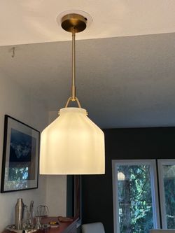 Pendant Light Brass Rod Frosted Glass Shade