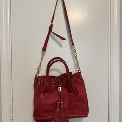 Michael Kors red tassel handbag and crossbody strap