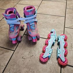 One pair of girls RD skates/Rollerblade size 3/6 in great used condition as u can see on the photos what they offer! The Rollerblades were never used
