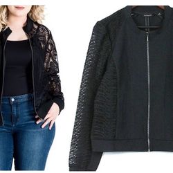 NWOT H by Halston Zip Front Lace Bomber Jacket Sz 6