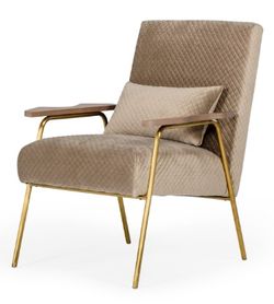 Beige and Gold Fabric Accent Chair