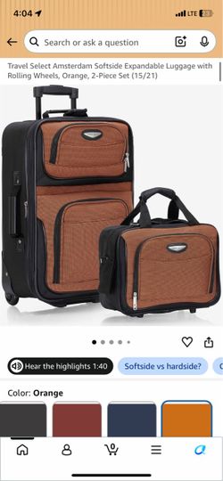 BRAND NEW Expandable Travel Select Amsterdam 2-Piece Luggage Set - Orange