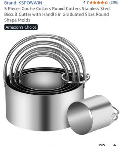 5 Pieces Cookie Cutters Round Cutters Stainless Steel Biscuit Cutter with Handle in Graduated Sizes Round Shape Molds