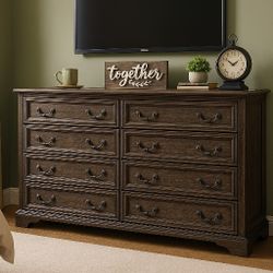  Drawers Dresser 8 for Bedroom, 54" Wide Wood Rustic Chest of Drawers with Natural Texture, Vintage Design, Storage Dressers Organizer for Bedroom