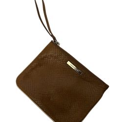 Emerson Fry Made in Italy Tan Textured Leather Zippered Wristlet Clutch