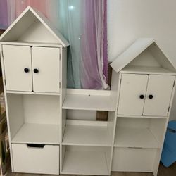 Kids Bookshelf with Toy Box, Toy Storage Organizer with Wheels