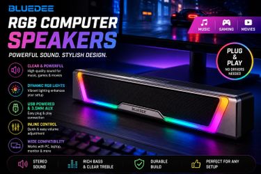 🔊 Bluedee RGB Computer Sound Bar – USB Plug & Play