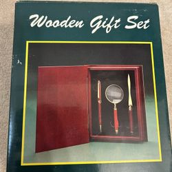 Wooden Gift Set Box, Includes Pen, Magnifier Glass, Letter Opener
