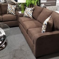 Brand New Brown Chenille Sofa + Loveseat 2PCs Set