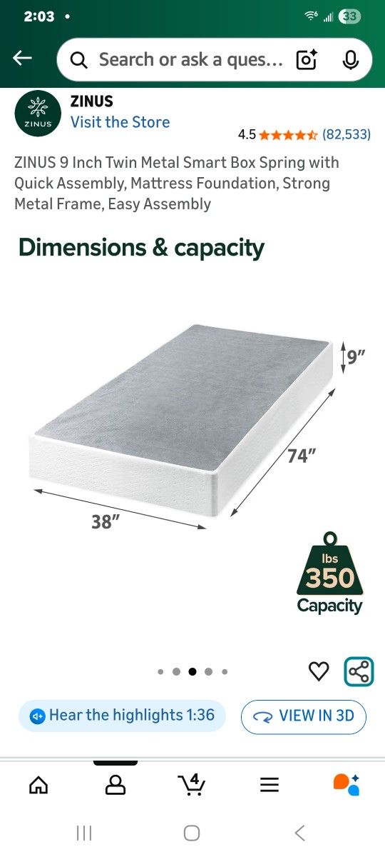 ZINUS 9 Inch Twin Box Springs