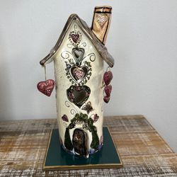 Blue Sky Clayworks Heather Goldminc Heart House Candle Holder With Green Base