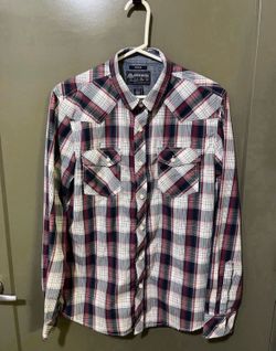 Men’s Medium By American Rag Y2K Retro Shirt Button Down Plaid Blue Red (Pick up🛒 In Bellevue) *Check out my Other Posts 🎁