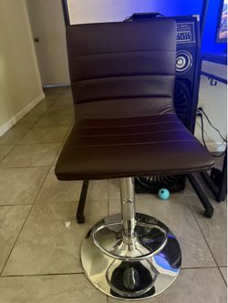 Modern Adjustable Swivel Bar Stool - Chrome & Brown