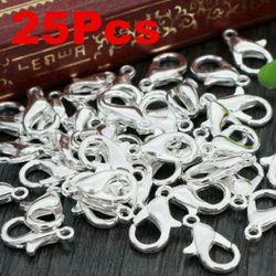 NEW 25x Silver LOBSTER CLASP CLAW CLIP Keyring Trigger Key Chain Ring Holder Hooks.  Perfect for all your DIY Necklace and Bracelet needs.  I bundle s