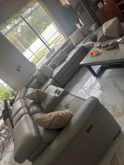 Elegant Modern Gray Leather Sectional Sofa
