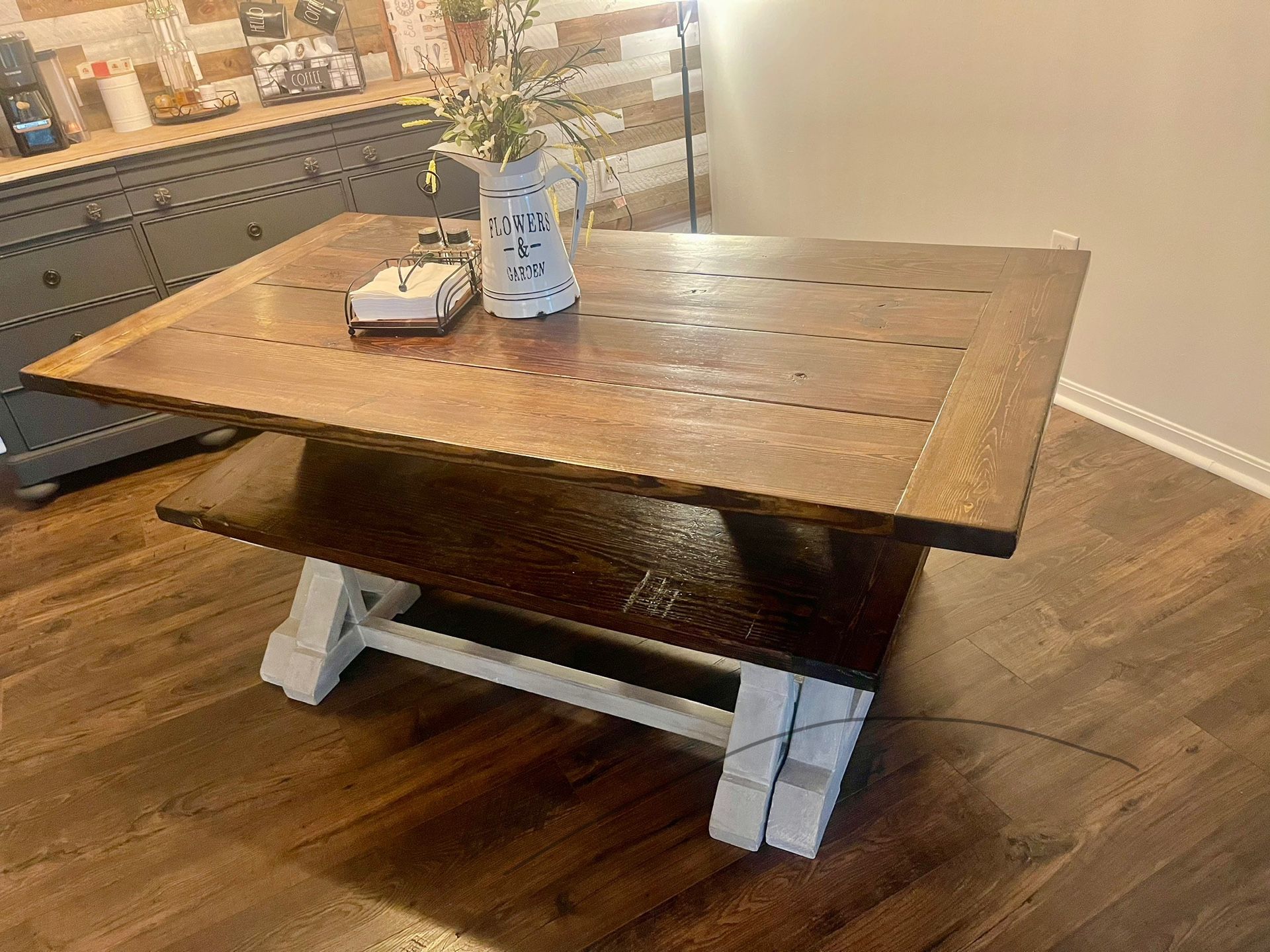 Dining Table Farmhouse Table W/2 Benches 2 Chairs