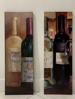 2 Large wine canvas paintings 35.5x 12