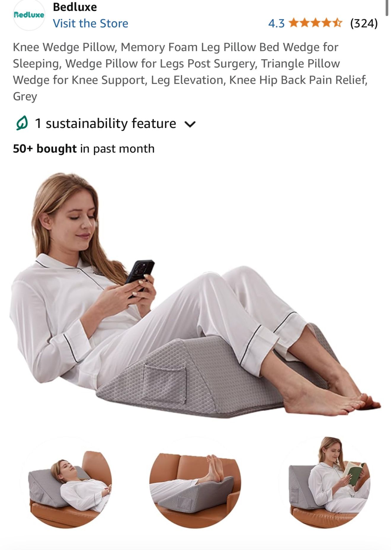 Bedluxe Knee Wedge Pillow Grey