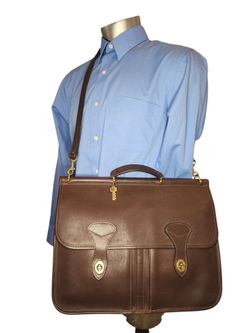 VTG MINT JACK GEORGES BROWN LEATHER BRIEFCASE DUAL TURN LOCKS MESSENGER BAg