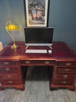 Antique Mahogany Partner Desk with Leather Top