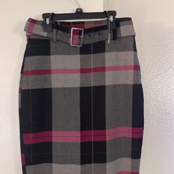 Belted Plaid Pencil Skirt