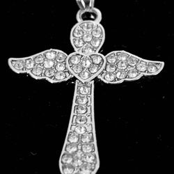 Beautiful 925 Silver Stamped Angel Cross Necklace