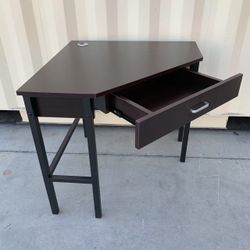 New In Box Corner Writing Study Office Computer Desk Space Saving Table With Drawer Dark Brown Top 