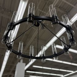 CHANDELIER BLACK WAGON WHEEL 12 LIGHTS 