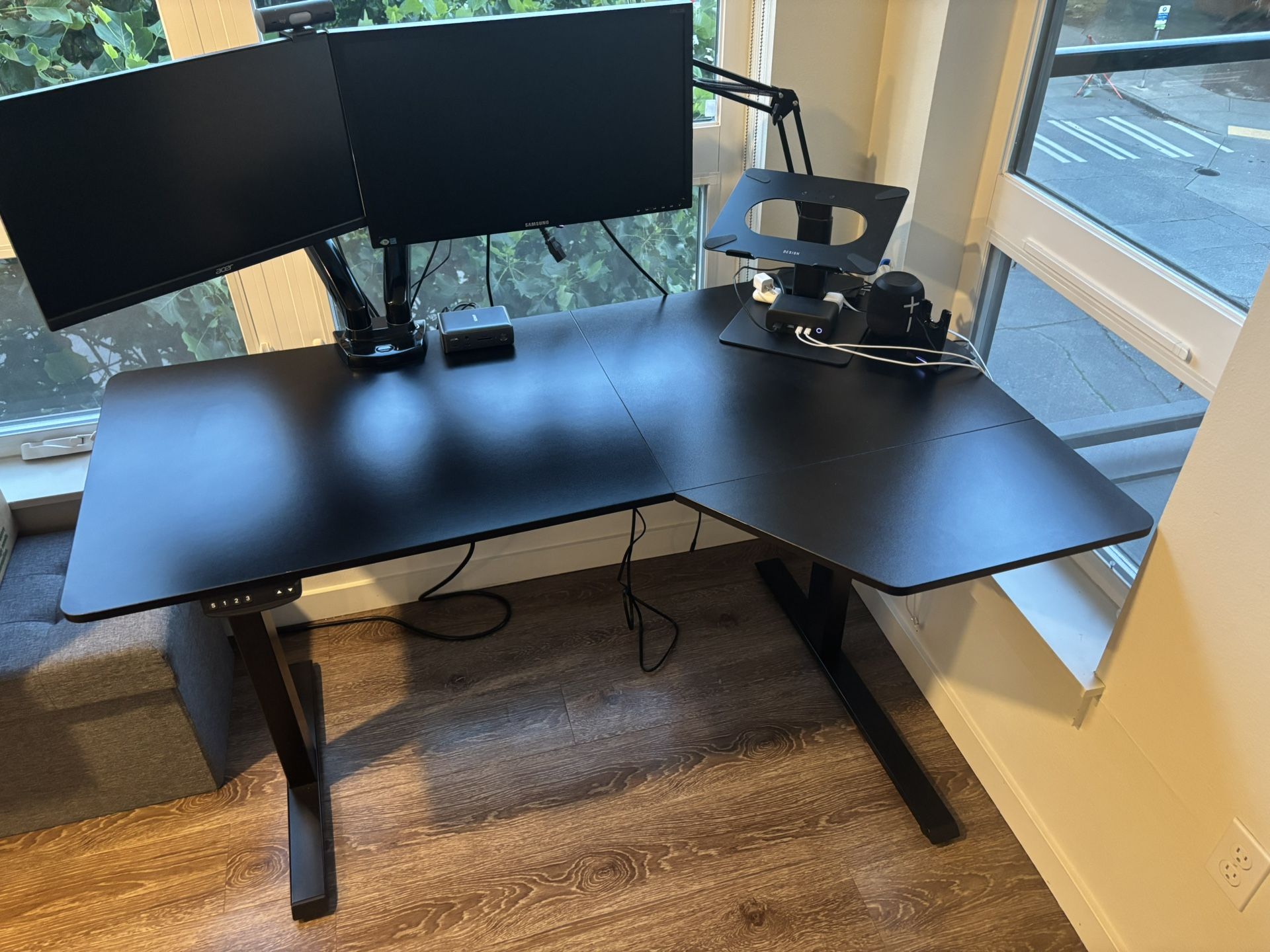 Reversible L-Shaped Corner Standing Desk – Black (55” x 24”)