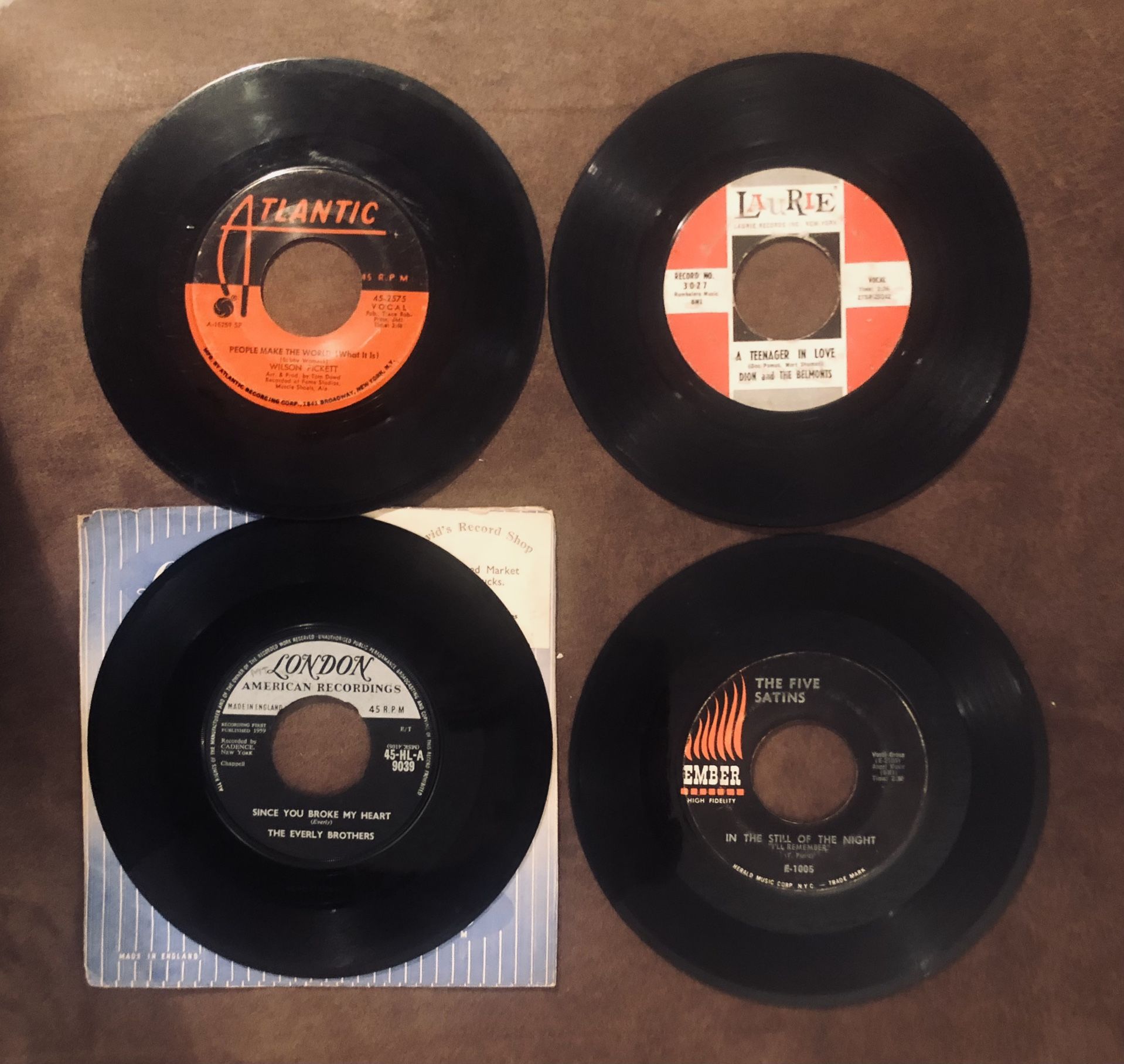 4 Vinyl 45 Records-Teenager In Love-Still Of The Night-Wilson Pickett-Everly Brothers-GC