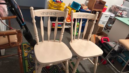 Dining chairs, solid wood, white with gold  trim, 2 matching, excellent condition