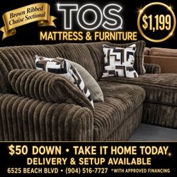 Brown Ribbed Chaise Sectional Sofa 🚚WE DELIVER🚚