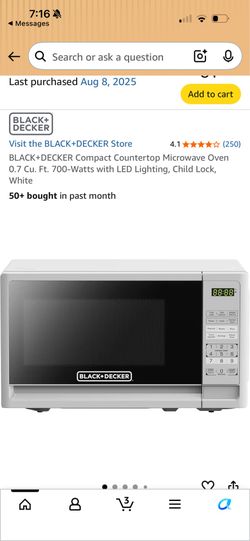 BLACK+DECKER Compact Countertop Microwave Oven 0.7 Cu. Ft. 700-Watts with LED Lighting, Child Lock, White