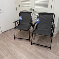 Set of 2 Outdoor Texteline Folding  Chairs, All Weather Chairs for garden , Dark Gray L-21