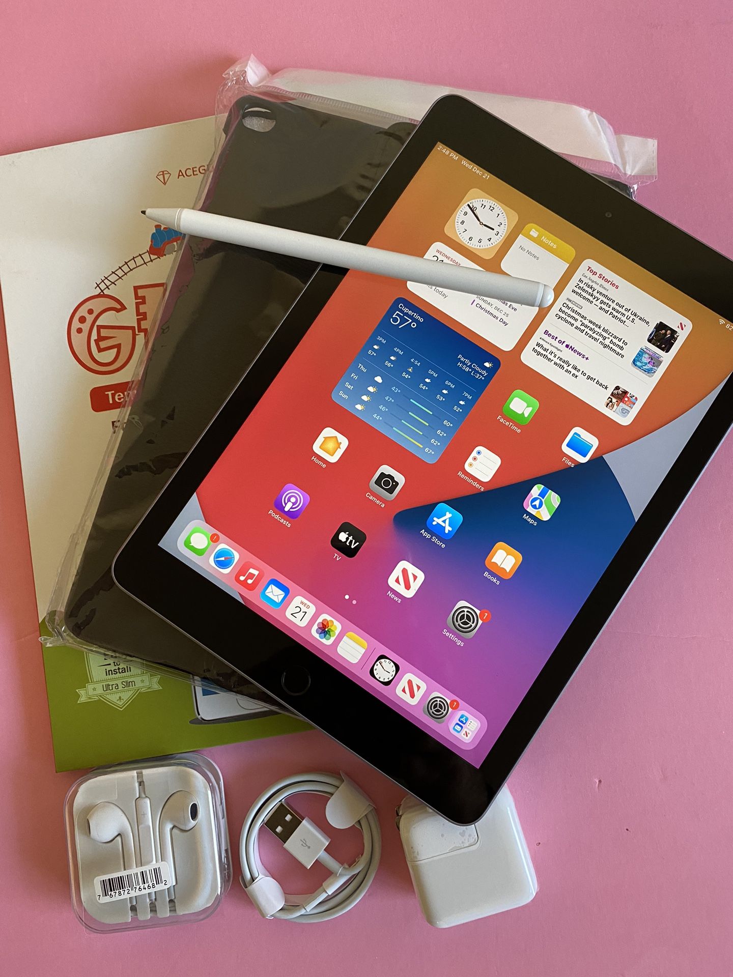 Apple IPad 6th Generation (9.7” Retina / Touch ID / Latest IOS 16) 32GB with stylus pen & Accessories (Apple pen supported)