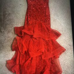 New Medium Red Velvet Sequin Long Stretchy Dress Gown Evening 