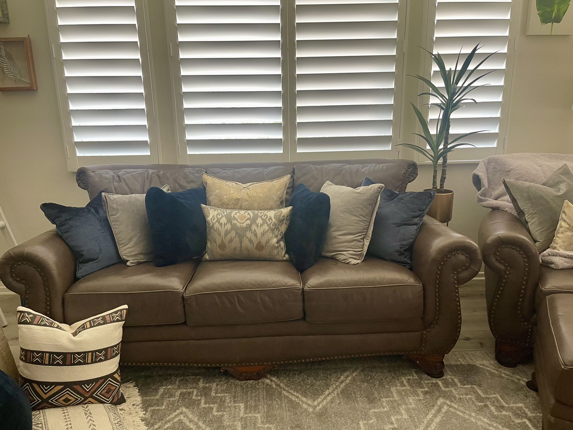 Three-Piece Real Leather Sofa Set — Sofa + Loveseat + Chair & Ottoman