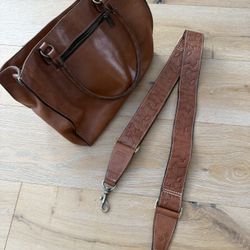 Patricia Nash Large Leather Crossbody Tote Tooled Strap