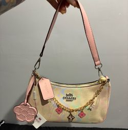 Coach Shoulder Bag with Chain Charm Detail