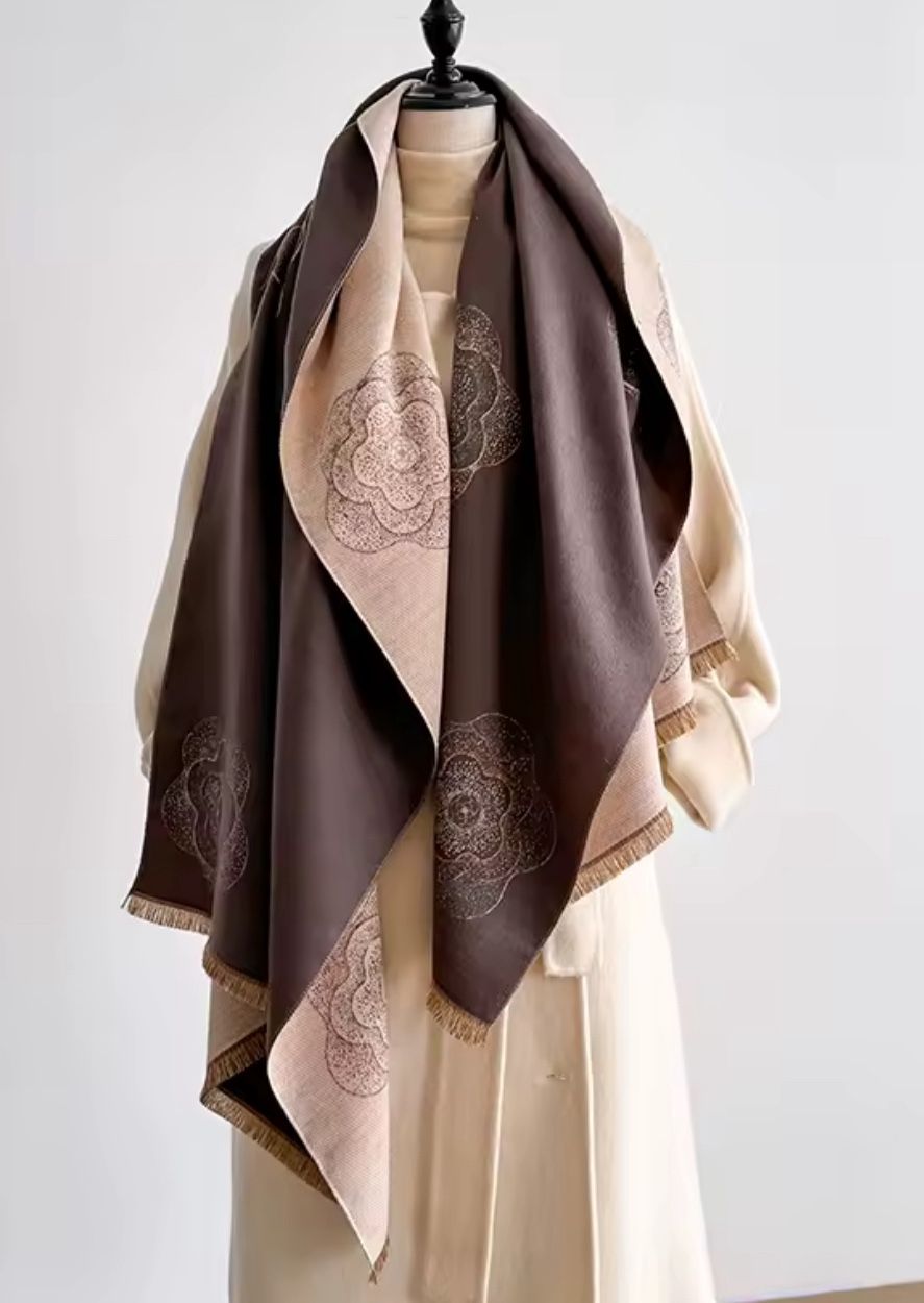Large/Winter Brown/Cream 2-sided warm Flora Scarf Shawls for Women