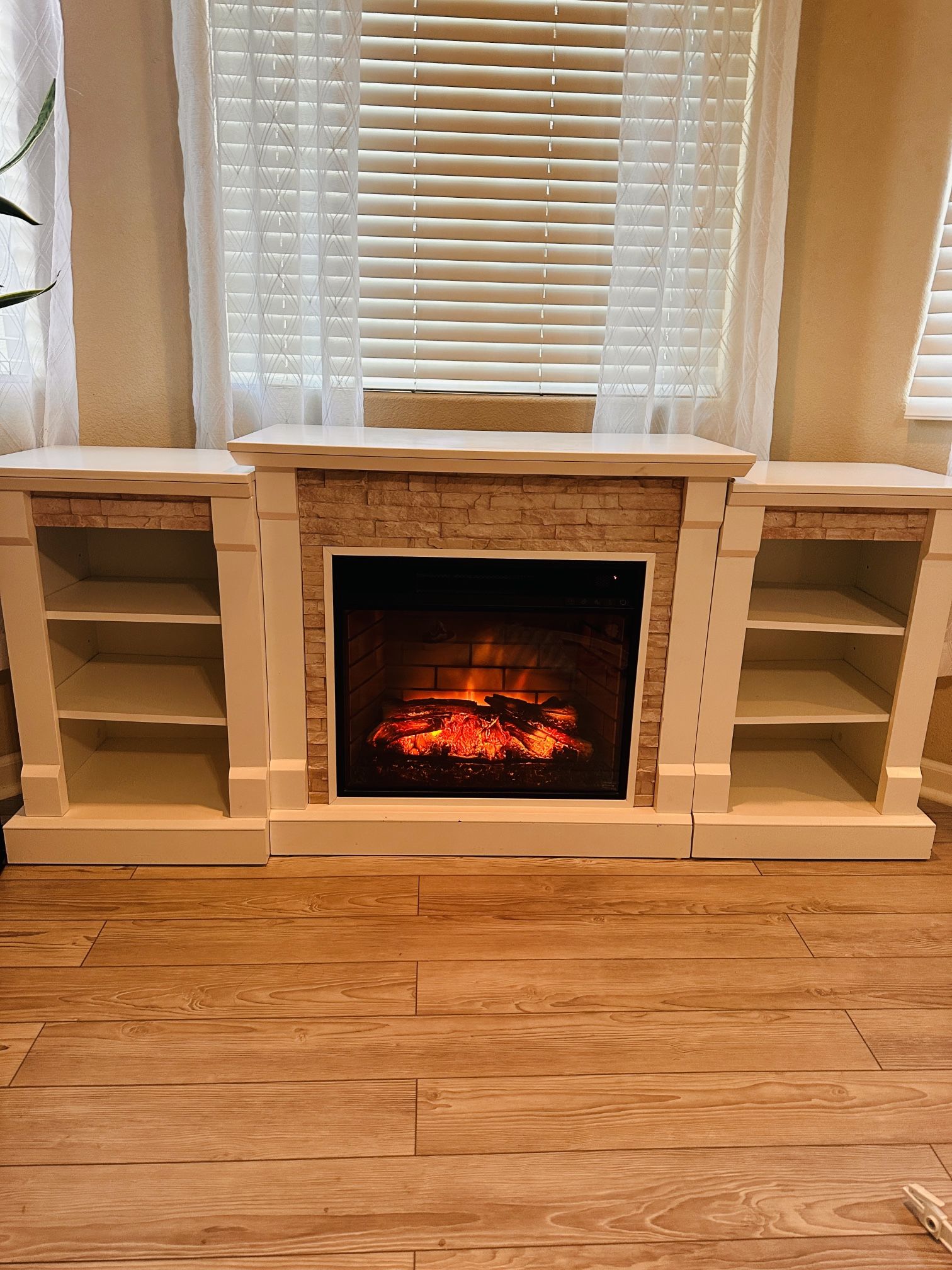 78" Electric Fireplace TV Stand with Mantel, Holds 90” TVs & Media Storage, Rustic Media Console for Living Room