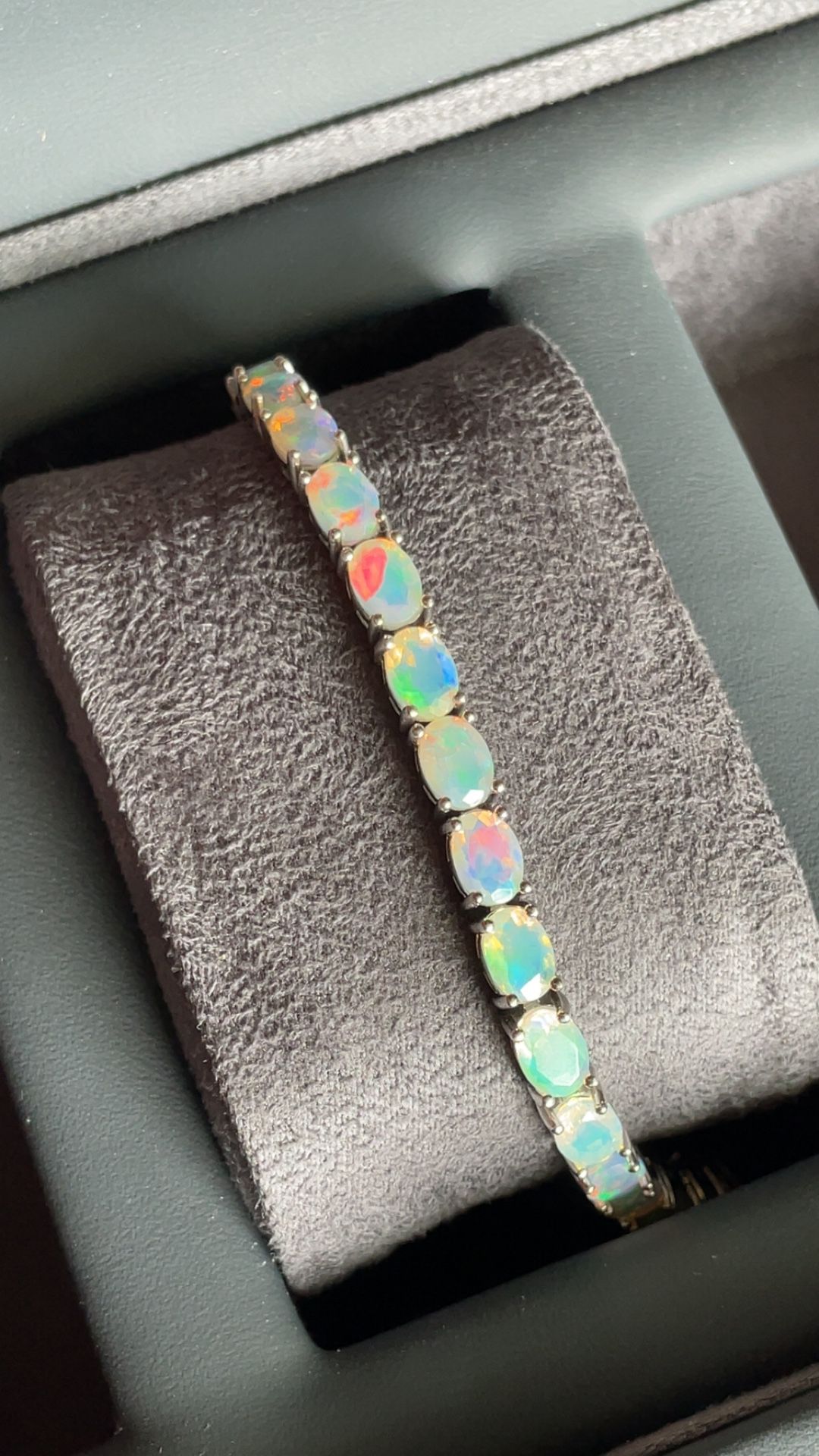 6.5 Inch Natural Oval Cut Opals .925 Silver Tennis Bracelet