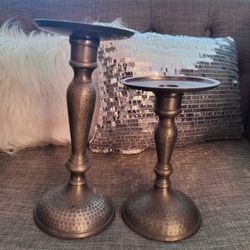 2 Bronze Candle Holder Pillers 