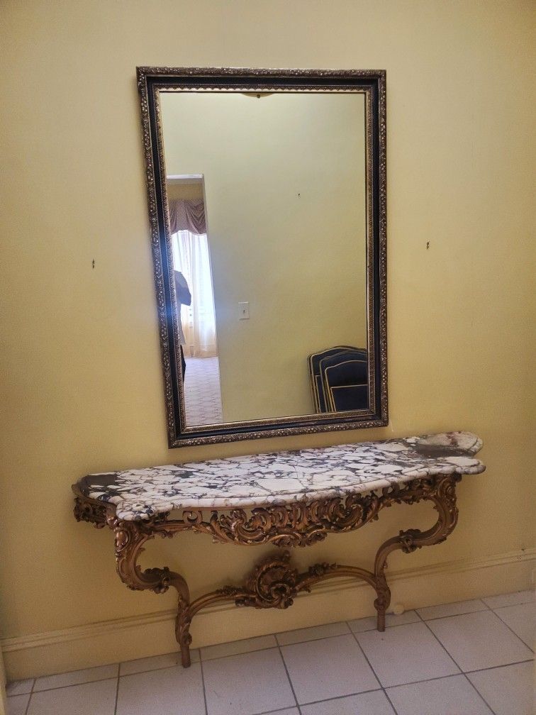 Beautiful Marbletop Console Table And Mirror