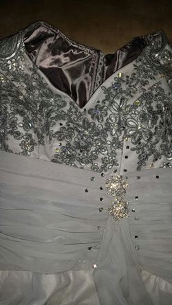 Silver Beautiful Gown with Detachable Train