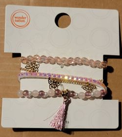 Kids Tassle & Butterflies Pink and Gold Stretch Bracelets Pack 
$2 each  (Five Available)