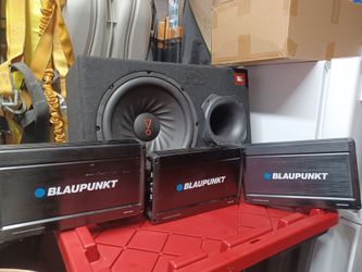 JBL Speaker box W/ JBLAmp  and 3 Blaupunkt Amps with Bass Knob