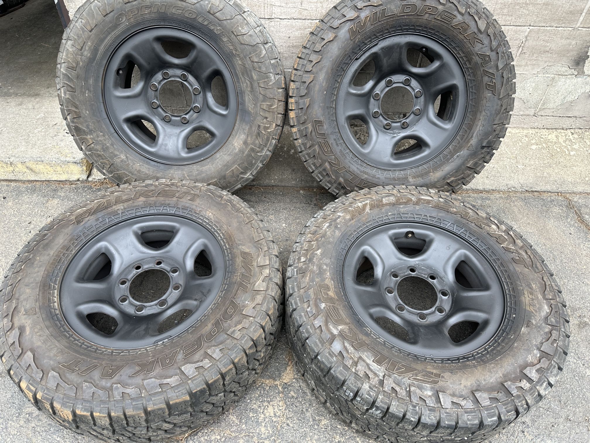 17 inch Dodge 2500 steel rims with tires 8 lug, fits chevy and ford