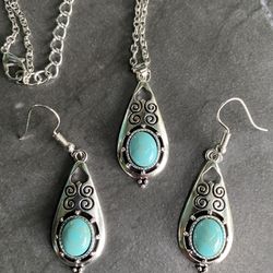 Turquoise Necklace And Earrings Vintage Bohemian Set